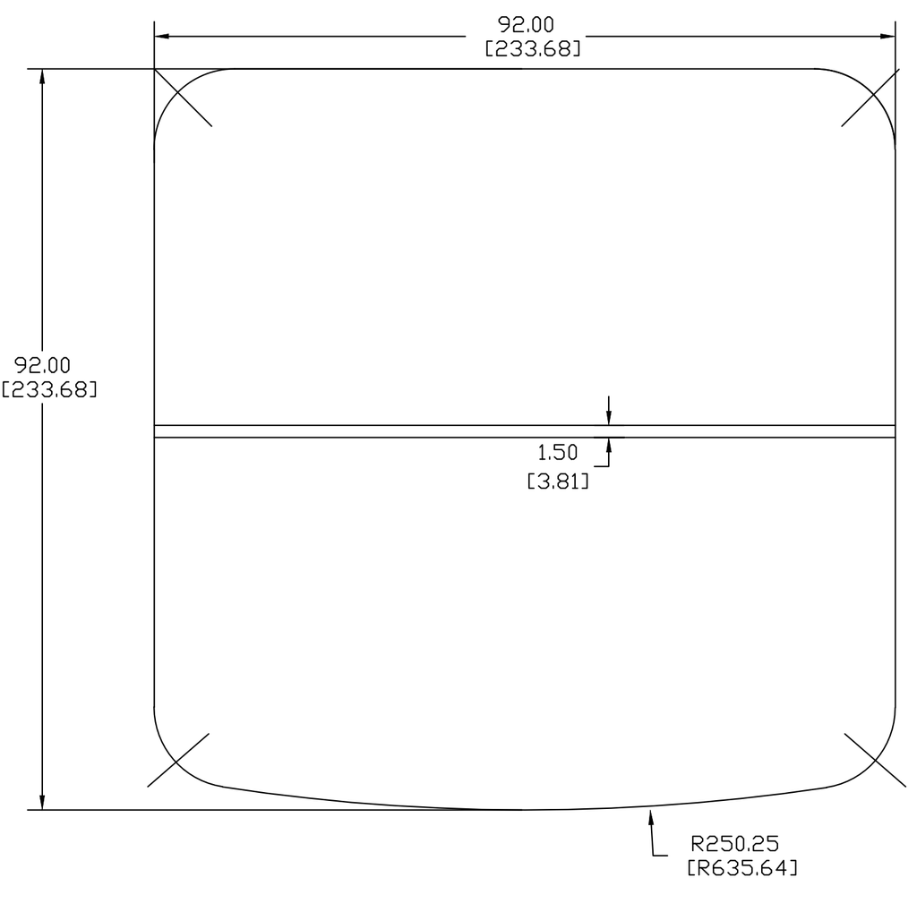 Afdekking 234/2 x 234 cm - afgeronde voorkant